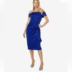 NWOT XSCAPE "Vanessa" OTS Scuba Crepe Side Ruched Dress - Sz 4